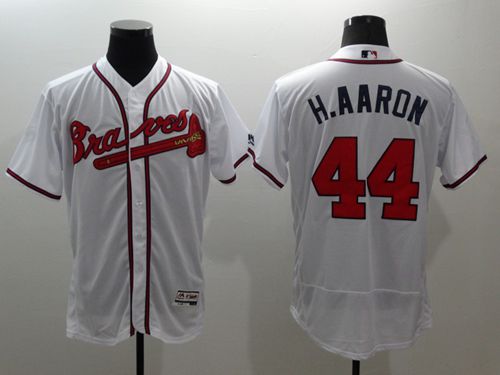 Braves #44 Hank Aaron White Flexbase Authentic Collection Stitched MLB Jersey - Click Image to Close